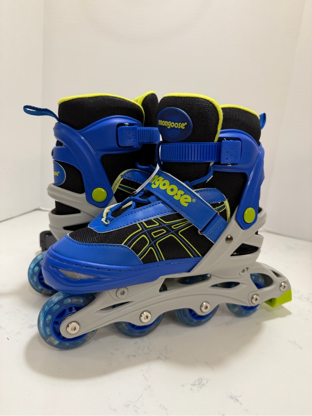 Mongoose Blue Kids Adjustable Inline Skates with Secure Straps and LED lights